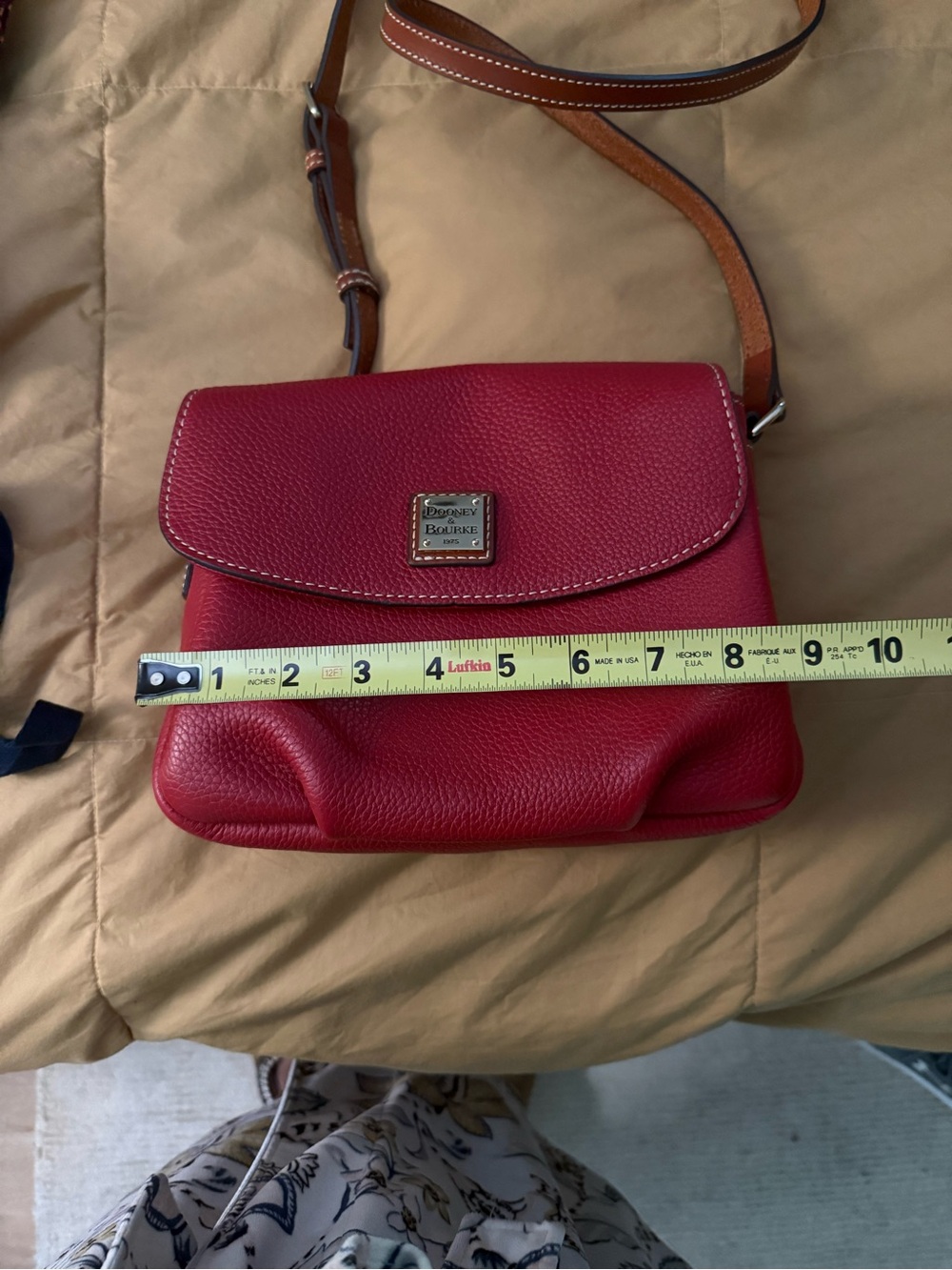 Dooney & Bourke Red Pebble Leather Crossbody with Tan Strap - Picture 8 of 12